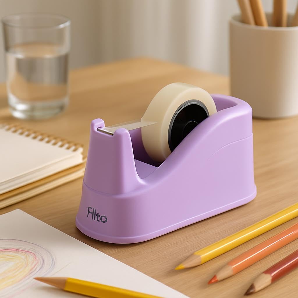 Tape Dispenser, Purple - Adhesive Tape Holder for Desk, Office & Home