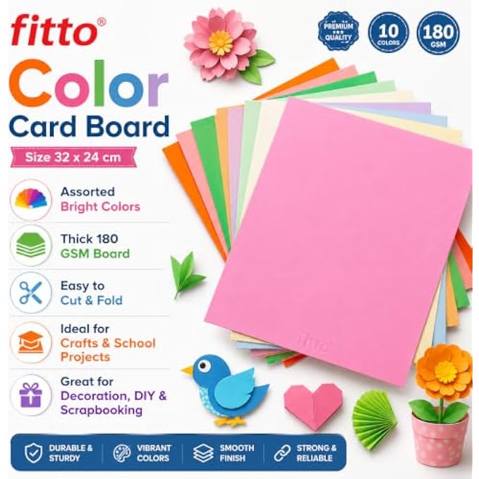 120 Pieces Color Card Boards (10 Assorted 180 GSM Sheets – 32 x 24 cm Craft Paper for DIY Projects – School Work and Decorations)