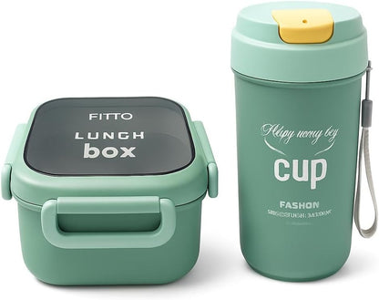 Lunch Box with Bottle Set Blue Yellow – Kids School Lunch Container with Drink Bottle