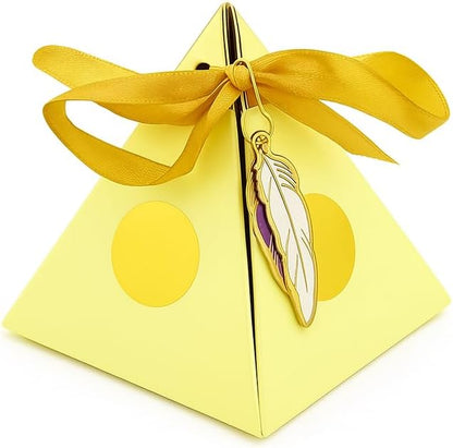 12 Pieces Pyramid Shape Candy Box 8.5x8.5x10cm Golden Color for Party Favors and Events