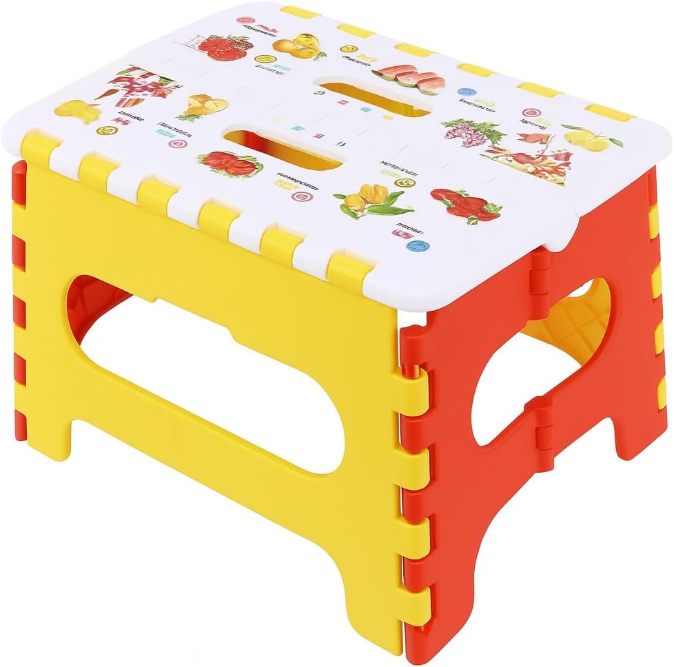 Folding Step Stool for Children & Adults - Lightweight, Multifunctional Plastic Design in Red, Portable and Durable for Kitchen, Bathroom, and Outdoor Use