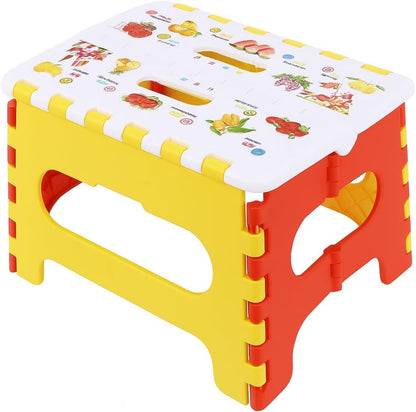 Folding Step Stool for Children & Adults - Lightweight, Multifunctional Plastic Design in Red, Portable and Durable for Kitchen, Bathroom, and Outdoor Use