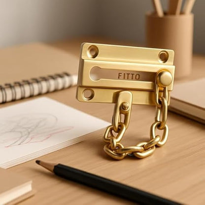 Copper Plated Heavy Duty Door Chain Lock - Security Chain Latch for Front Door, Door Safety Chain for Home Hotel Apartment