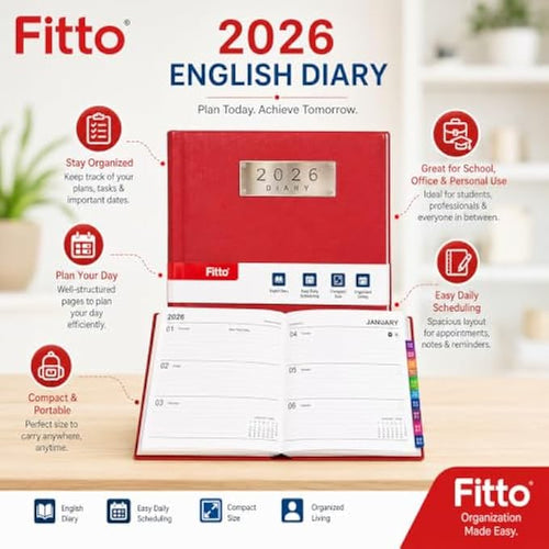120 Pieces 2026 Daily Planner Diaries (Compact 10 x 15 cm English Pages Notebook with Durable Red Cover and Ribbon Bookmark)