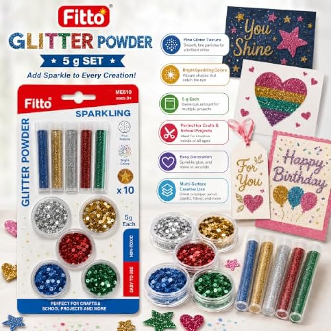 120 Pieces Glitter Powder and Sequin Sets (10-Piece Assorted Colors – 5 g Each for Cards – Crafts – Decorations and DIY Art Projects)