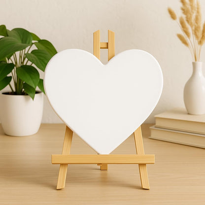 Heart Shaped Canvas 15x15cm with Wooden Easel Stand 21x15cm