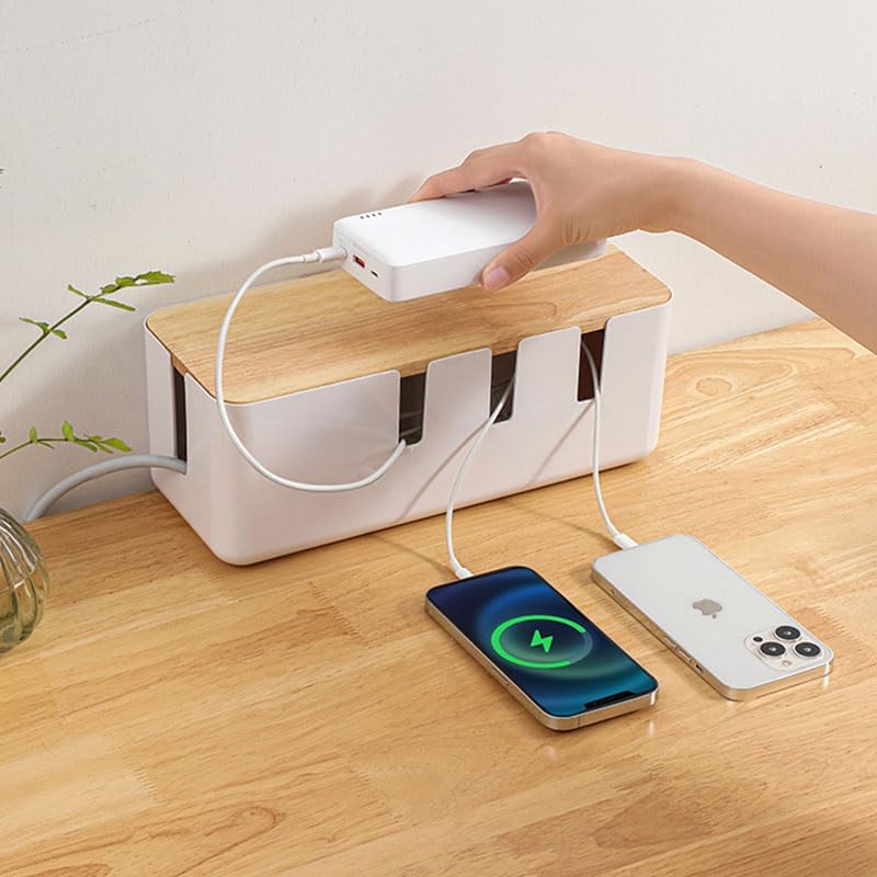 96 Pieces Power Cord Storage Boxes (Bamboo Lid + ABS – White – 2-Pack)