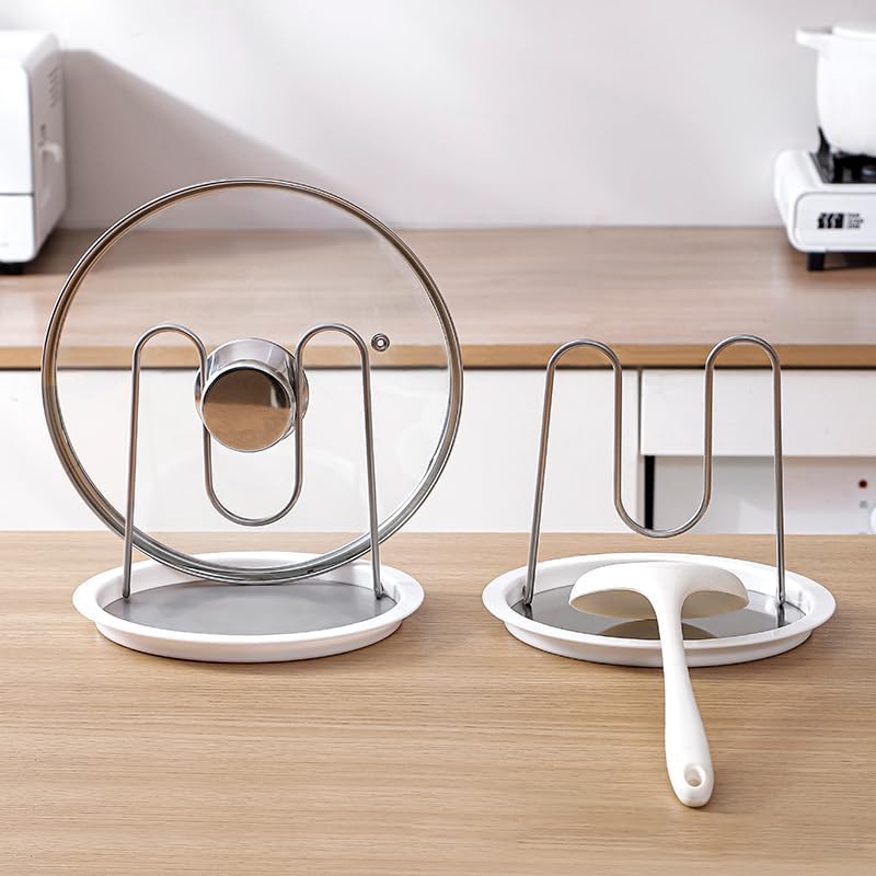 Pot Lid Holder – Stainless Steel & PP – White – Round Design