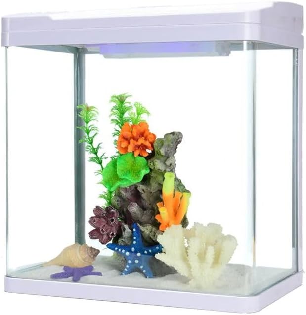 48 Pieces Aquarium -s (30 Litre Capacity – 38 x 32.4 x 42.5 cm – Full Set Table Top Fish Tank with Energy-Saving Colorful LED Light – Top Water Filter – Air Blower – and Feeding Hole – Perfect for Small Fish – Shrimp – and Aquatic Decor in Home or Office)