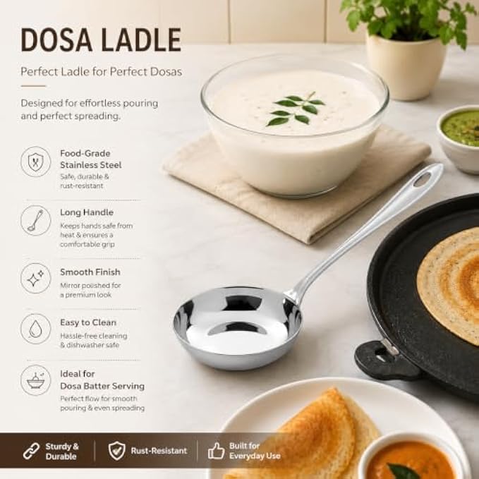 96 Pieces Stainless Steel Dosa Ladles with Long Handle (Deep Round Batter Pouring Spoon for Dosa – Crepes – Pancakes and Kitchen Serving – Silver)