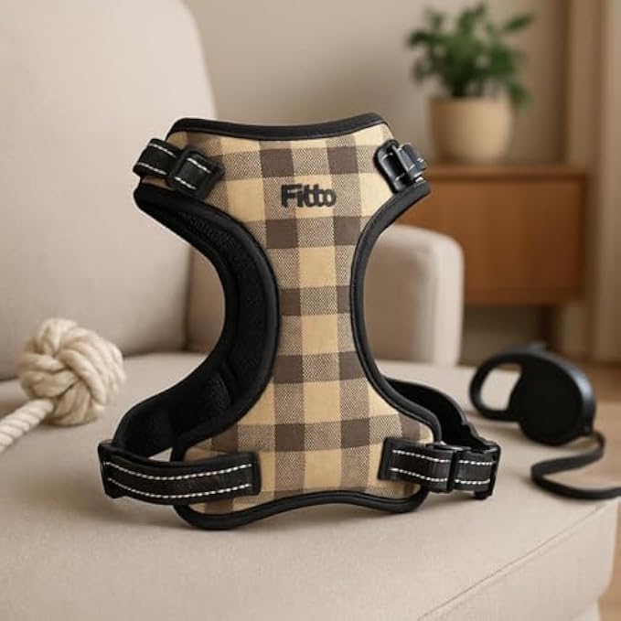 Pet Harness Brown XL 41x31cm - Adjustable Dog & Cat Harness Vest for Walking & Training