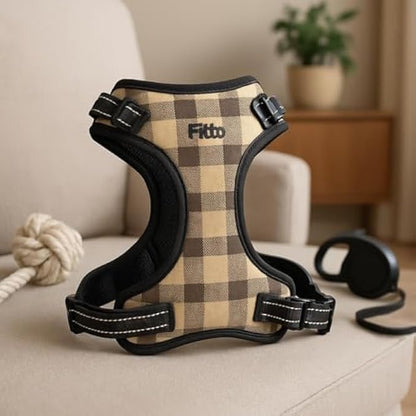 Pet Harness Brown XL 41x31cm - Adjustable Dog & Cat Harness Vest for Walking & Training