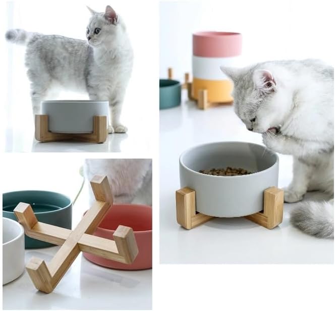 96 Pieces Cat & Dog Ceramic Feeding Bowls with Bamboo Stand (850ml – Assorted Colors)