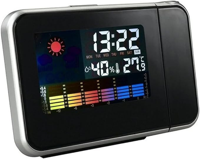 Fitto LCD Projector Digital Watch Alarm Clock, Temperature Humidity, Desktop, LED Backlight, Table Clock