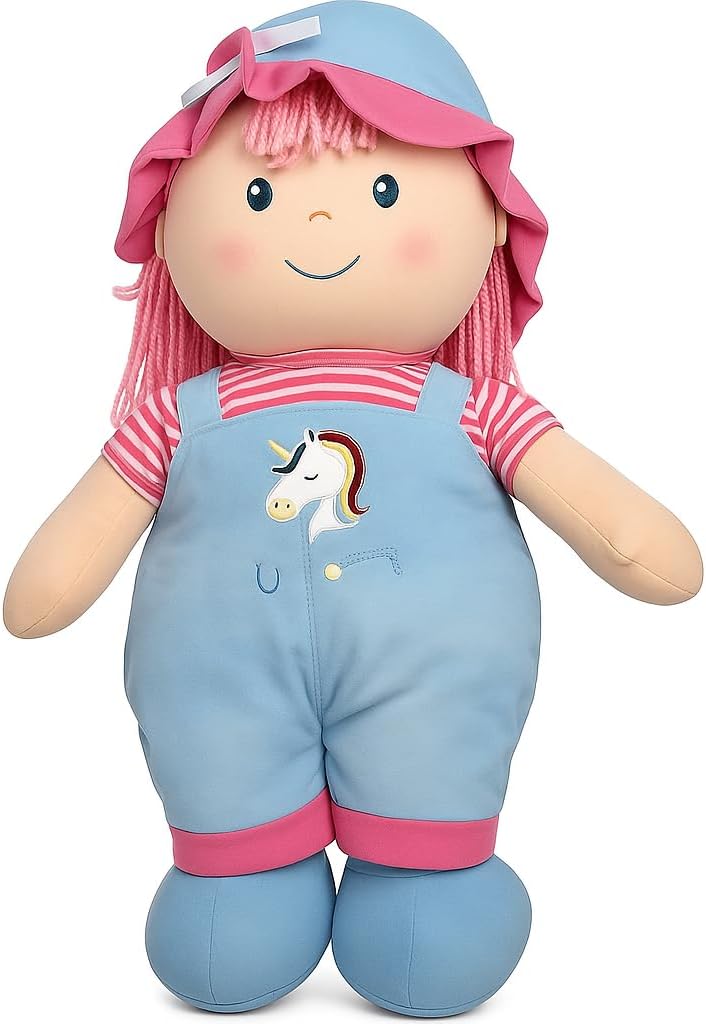 72 Pieces Blue Dolls with Pink Hair Collectible Figurine for Kids Playroom Decor