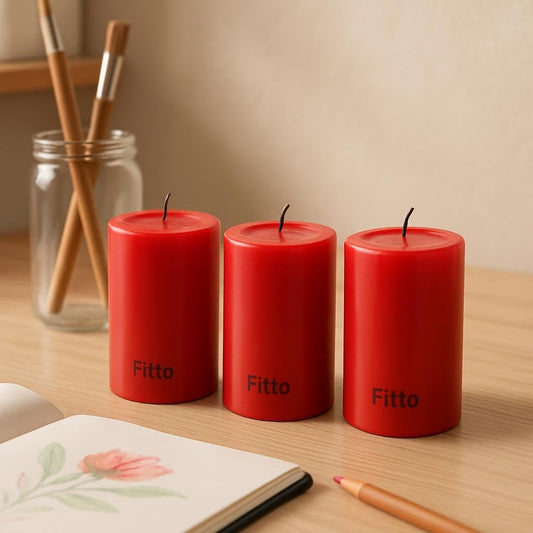 Red Pillar Candles 3 Piece Set Unscented Home Decor, Wedding & Event Candle, Long Burning Smokeless (5X7.5 CM)