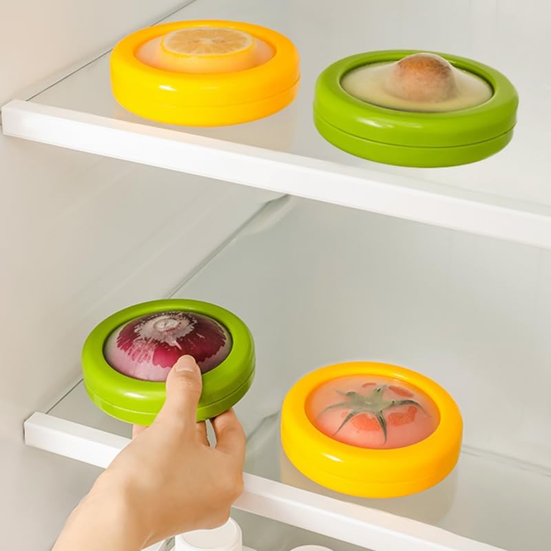 144 Pieces Stretchable Fruit Crispers (Airtight Silicone Seal – Pack of 1 – Yellow/Green)