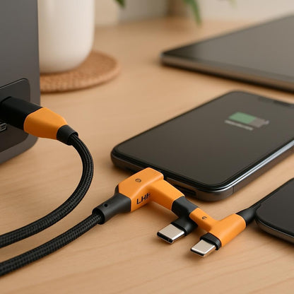 4 in 1 Data Cable, USB to Lightning, USB to Type C, Type C to Lightning, Type C to Type C, 2m, Orange & Black