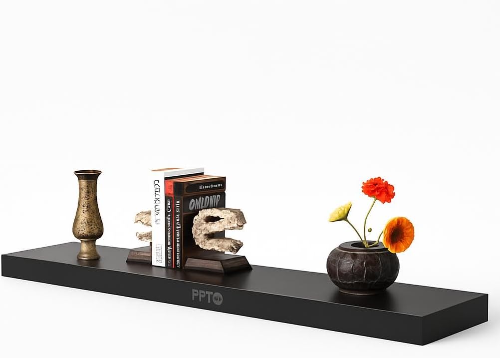Black Wall Shelf 80x19.5x3.8cm for Home and Office Storage