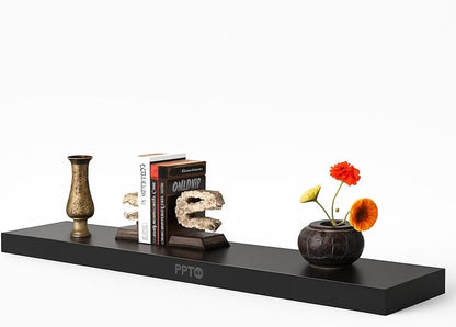Black Wall Shelf 80x19.5x3.8cm for Home and Office Storage