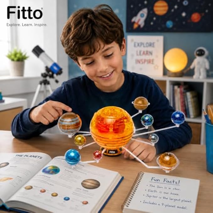72 Pieces Orbiting Solar System Models (9 Planet Tabletop Astronomy Display with Central Sun – Educational STEM Learning Decor)