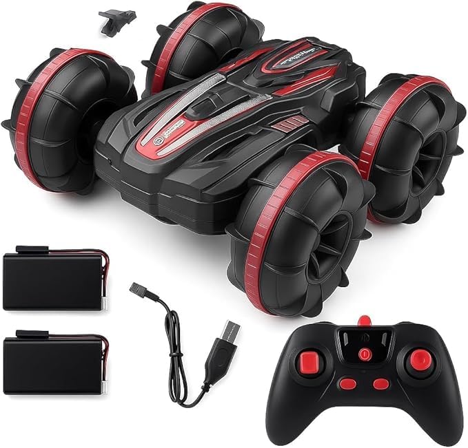 48 Pieces Remote Control Car Water and Land Driving Amphibious RC Cars (Waterproof Stunt RC Car – Red)