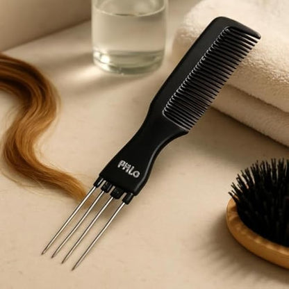 Metal Tail Comb 19cm - Black Hair Teasing & Lifting Comb with Metal Pick for Styling, Sectioning, Backcombing