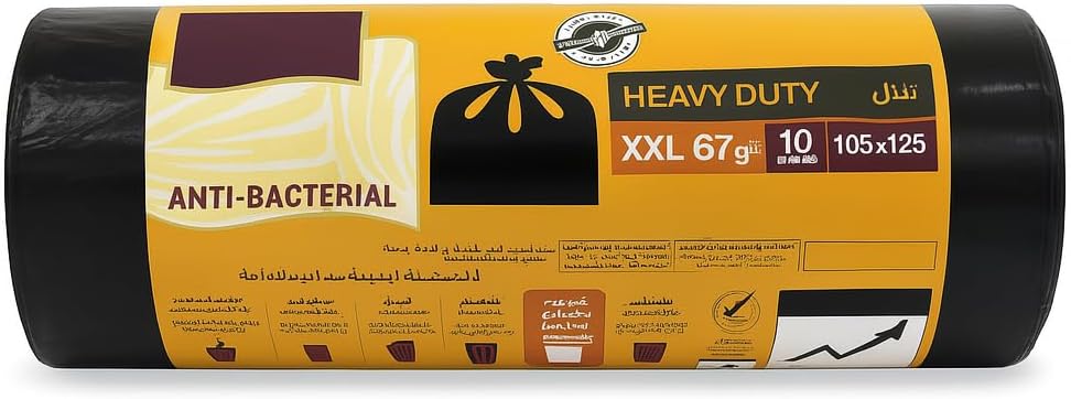 96 Pieces 10-Packs (67-Gallon Tear-Resistant Garbage Bags – 105x125cm Extra-Large Biodegradable Trash Bags with Anti-Bacterial Enviro Guard for Hygienic Waste Disposal – Eco-Friendly & Puncture-Resistant)