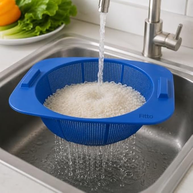 120 Pieces Blue Plastic Drain Tray Baskets for Sink (Fruit Vegetable Washing Colander – Deep Basket with Handles)