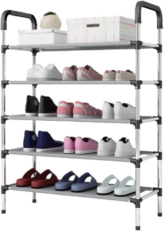 FITTO 5-Tier Shoe Rack Storage Stand - Durable Iron Construction with PP Connectors, Space-Saving Organizer for Shoes, Boots, and More