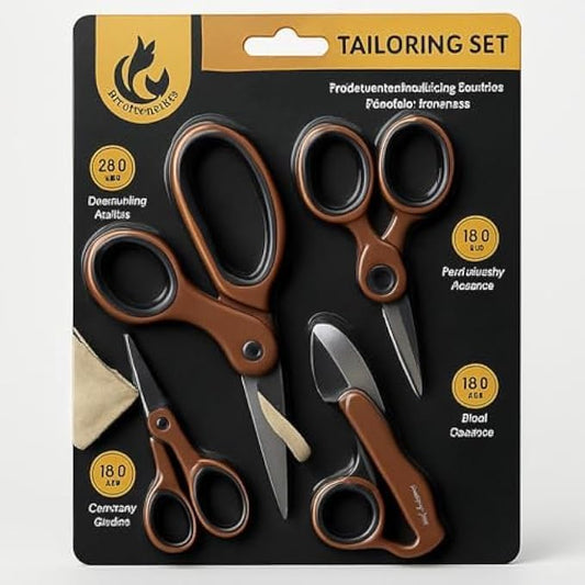 Tailoring Scissors Set - Pack of 4 Stainless Steel Sewing Scissors Fabric Shears for Dressmaking Craft Thread Snips Ergonomic Handles
