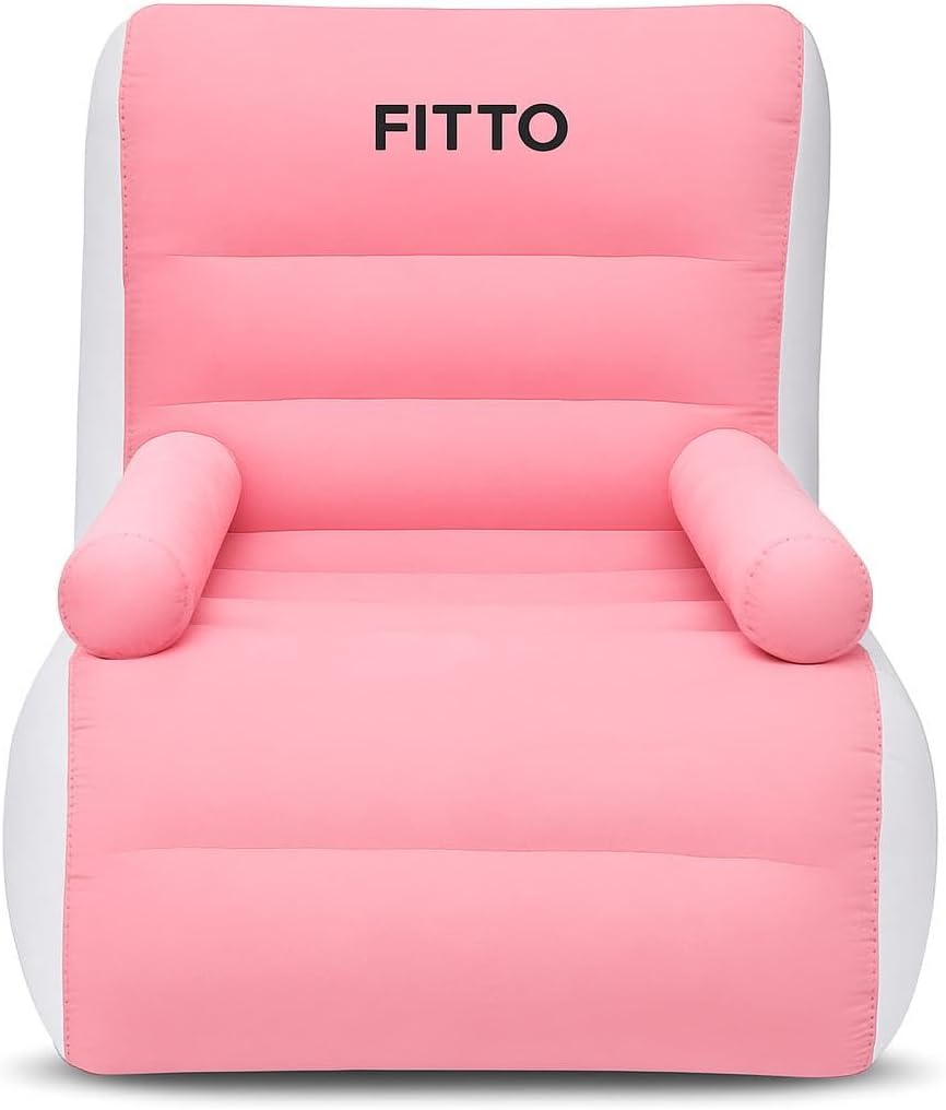 Indoor & Outdoor Inflatable Deluxe Lounge Chair with Armrest – Soft Plush Fabric Seating, Ideal for Home, Camping, Gaming, Picnics, Festivals (Pink)