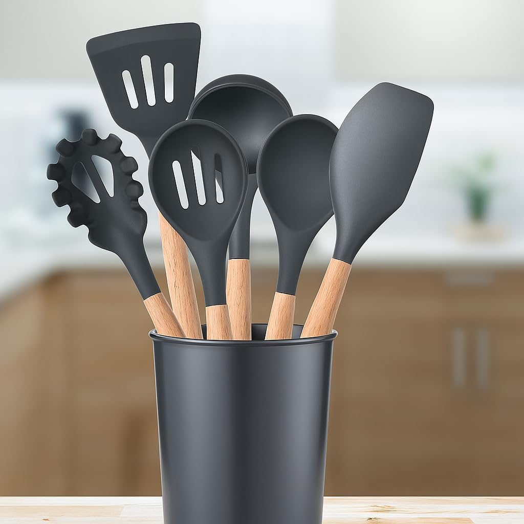 72 Pieces 12 Pieces Silicone Cooking Utensils Set - Non-Sticks (Heat Resistant – BPA-Free Kitchen Tools with Wooden Handles for Cooking – Baking – and Frying - Durable – Easy to Clean Utensil Set)