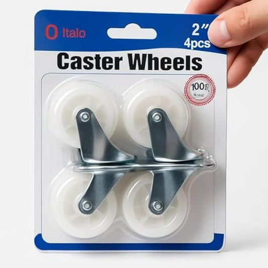 2 Inch White Caster Wheels Pack of 4 - Swivel Furniture Replacement Casters, Nylon Chair Wheels, Silent Non-Marking, Universal Fit