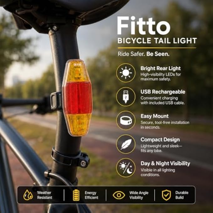 120 Pieces Bicycle Tail Lights (USB Rechargeable High-Visibility Rear LED Bike Light with Quick Tool-Free Mount – Weather-Resistant – Red and Amber)