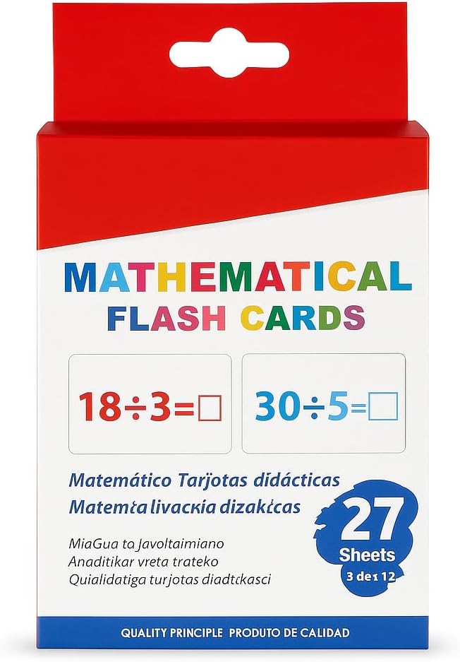 27 Sheets Division Flash Cards with Marker – 11.7x7.8cm Math Learning Tool