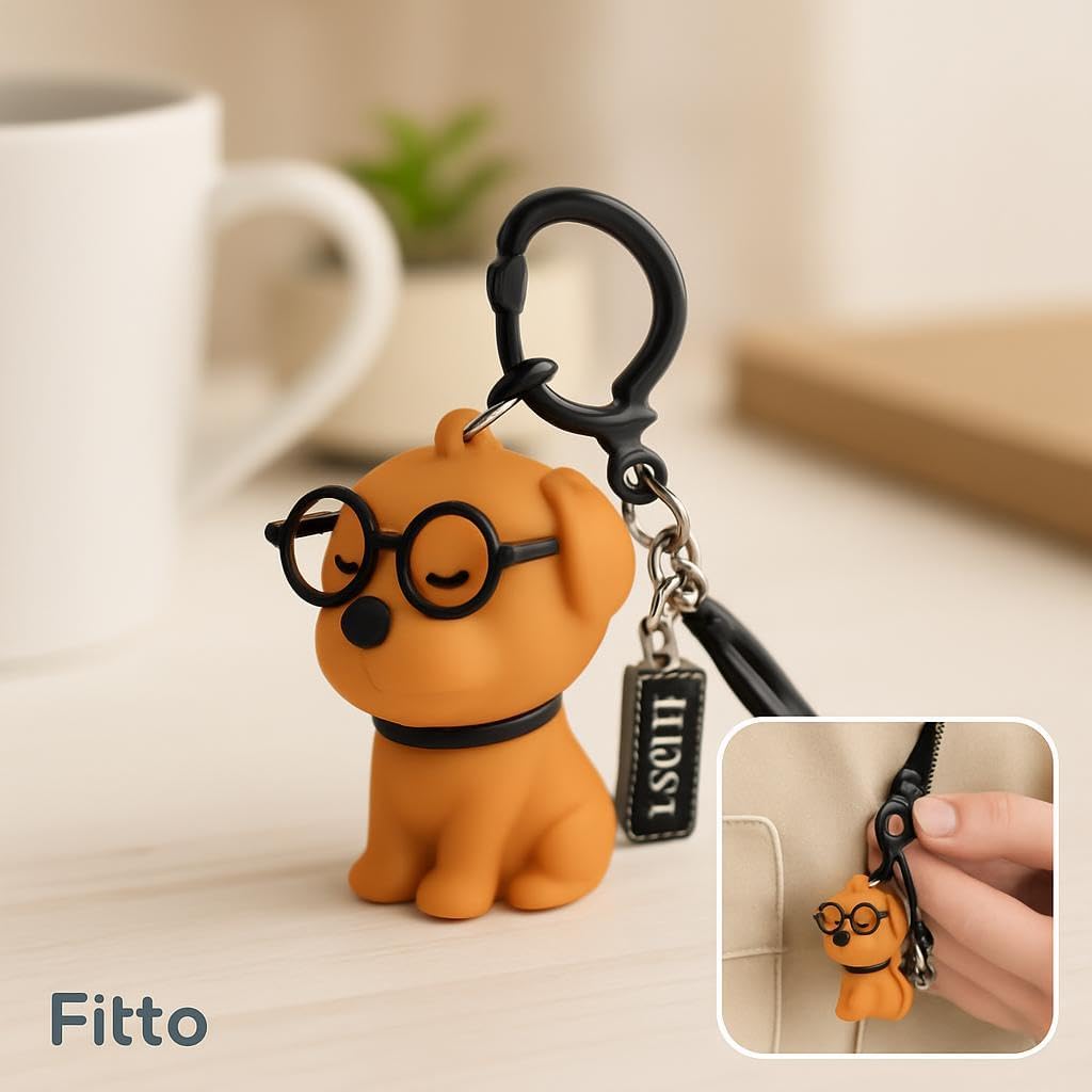 Funny Dog Keychain with Glasses - Brown Silicone Accessory