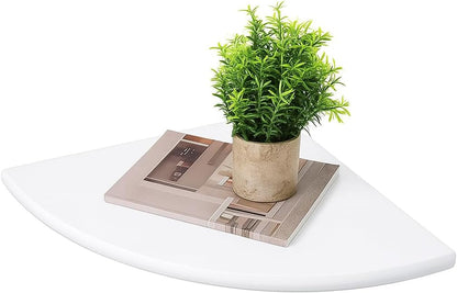 12-Inch White Corner Floating Shelf, Wall-Mounted with Natural Oak Wood, Space-Saving Round End Design for Bedroom, Kitchen, and Living Room Storage