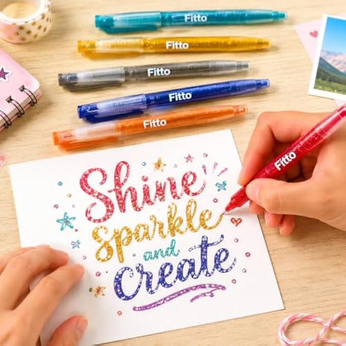 144 Pieces Glitter Pens (6-Piece Water-Based Fine Tip Marker Set – 0.8 – 1.0 mm Quick-Drying Assorted Colors for Journaling – Cards and Crafts)