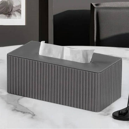 Rectangular Columns Tissue Box Holder – Durable PU Leather with Textured Finish – Elegant Facial Tissue Holder for Bathroom, Home, Office – Stylish & Functional Design