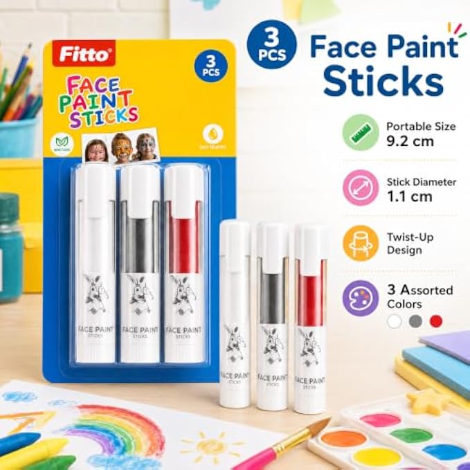 120 Pieces Face Paint Sticks (3-Piece Twist-Up Face and Body Paint Set in White – Black and Red for Parties – Festivals and Creative Makeup)