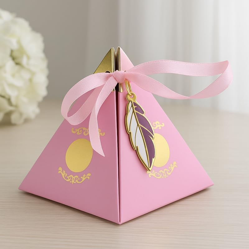 96 Pieces 12 Pieces Pink Pyramid Shape Candy Gift Boxes (8.5x8.5x10cm for Party Favors and Events)