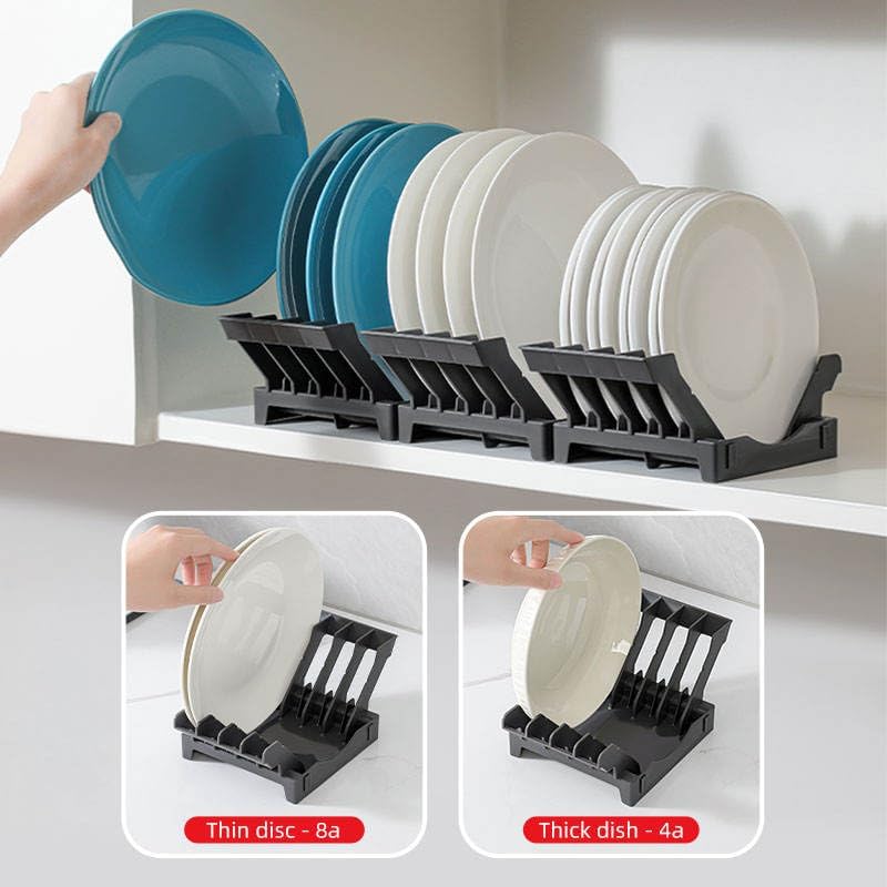 144 Pieces Space-Saving Plate Storage Racks (4 Partition rack - Gun Grey)