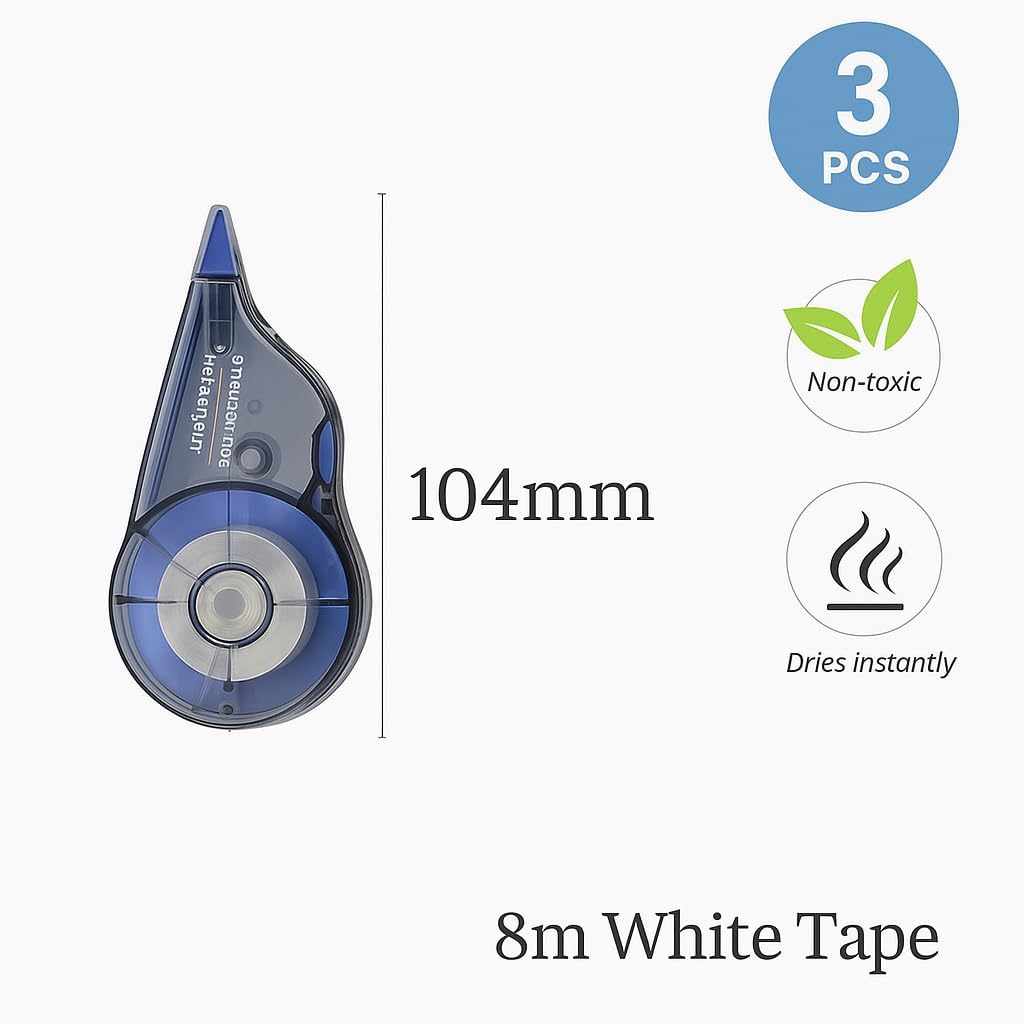 96 Pieces Correction Tape 3 Packs (10.4cm Assorted Colors – 8m White Correction Tape)