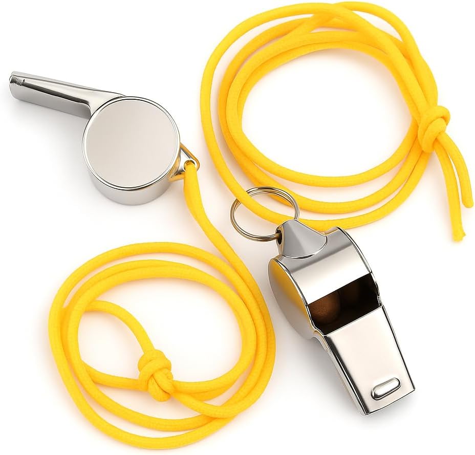 144 Pieces 2 Pieces Stainless Steel Sports Whistles with Lanyard (Super Loud Sports Whistle Crisp Sound Whistles Great for Coaches – Referees – and Official)