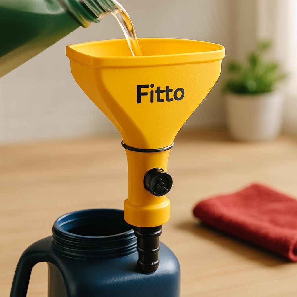 Yellow Funnel with Wide Triangular Opening and Connector for Easy Liquid Transfer