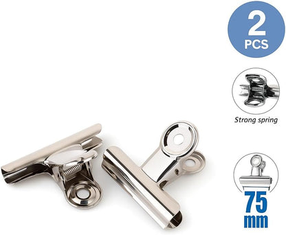Binder Clip 2 Pack 75mm, Large Paper Clamps for Office and Home Organization