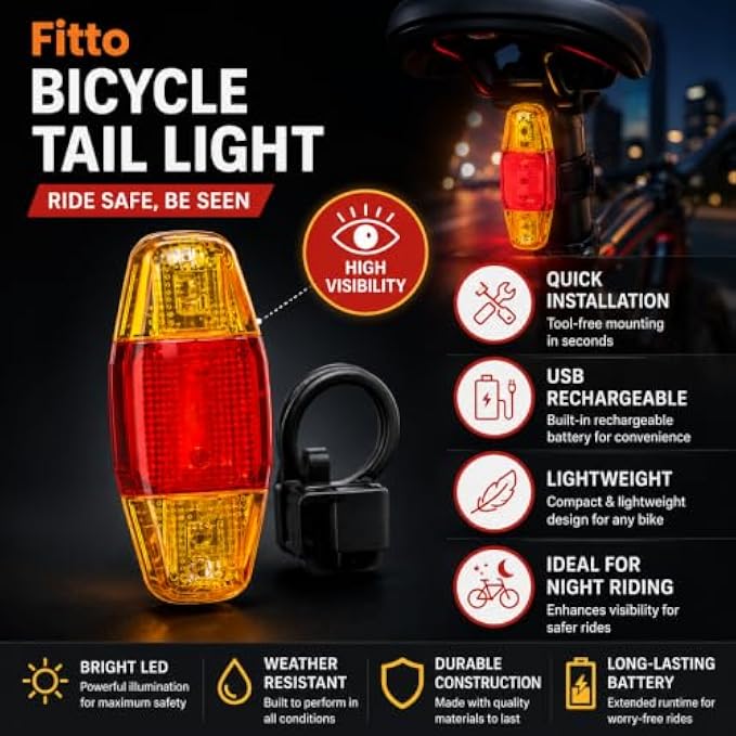 120 Pieces Bicycle Tail Lights (USB Rechargeable High-Visibility Rear LED Bike Light with Quick Tool-Free Mount – Weather-Resistant – Red and Amber)