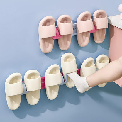 Wall-Mounted Slipper Rack – White & Pink – Large Size – 3 Hooks – Holds 3 Pairs