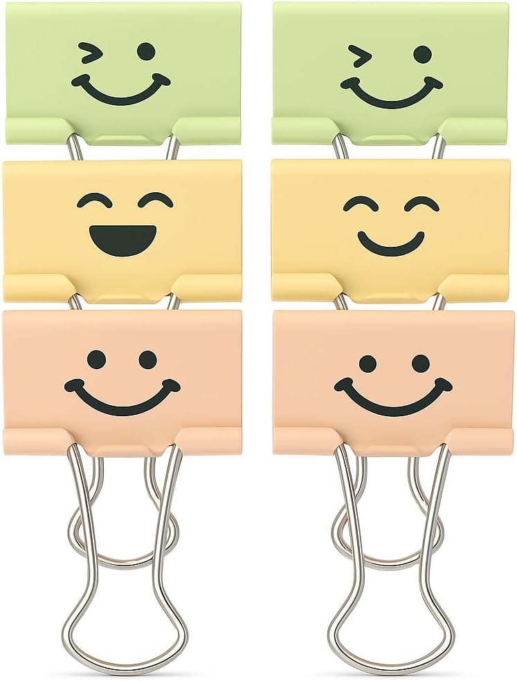 120 Pieces 6 Pieces (32mm Binder Clips with Emoji & Assorted Colors for Office Use)